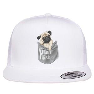 Pocket Pug Cute Flat Bill Trucker Hat