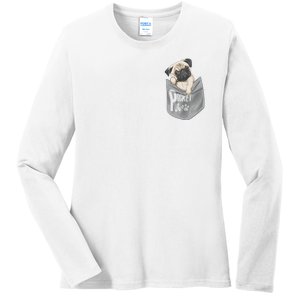 Pocket Pug Cute Ladies Long Sleeve Shirt