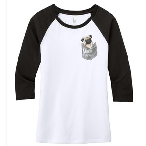 Pocket Pug Cute Women's Tri-Blend 3/4-Sleeve Raglan Shirt