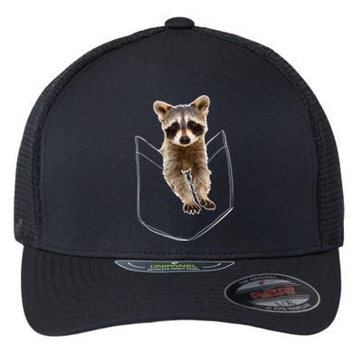 Pocket Raccoon Funny Flexfit Unipanel Trucker Cap