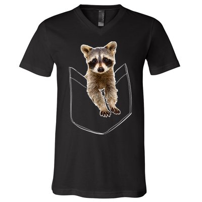 Pocket Raccoon Funny V-Neck T-Shirt