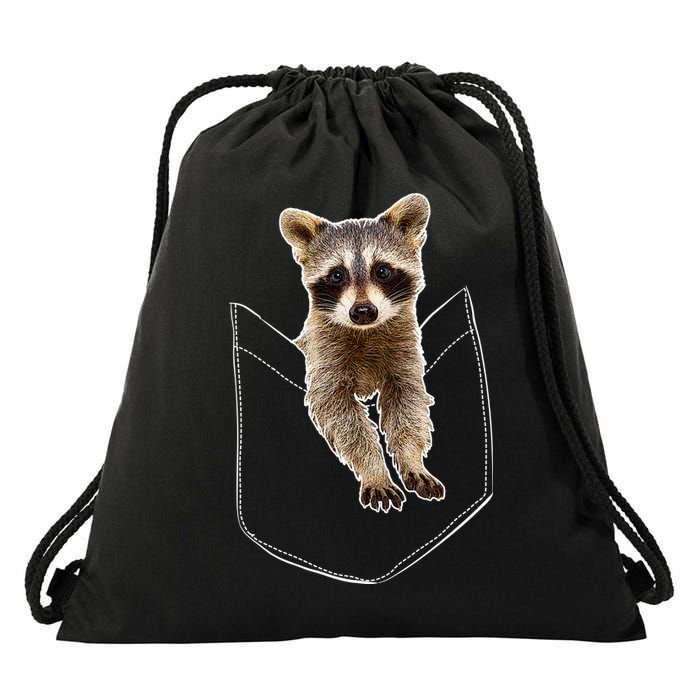 Pocket Raccoon Funny Drawstring Bag