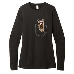 Pocket Raccoon Funny Womens CVC Long Sleeve Shirt