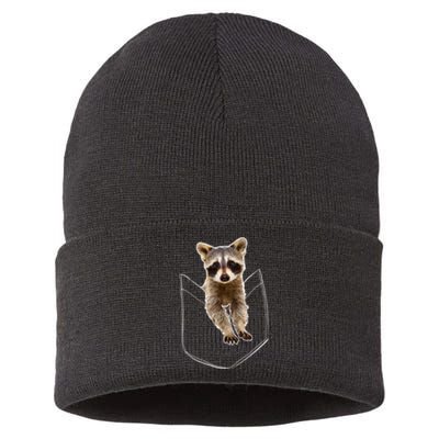 Pocket Raccoon Funny Sustainable Knit Beanie