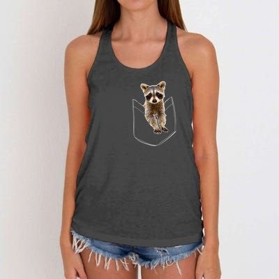 Pocket Raccoon Funny Women's Knotted Racerback Tank