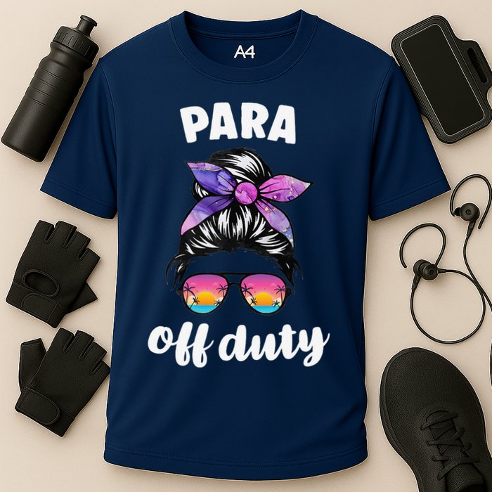 Para Off Duty Paraprofessional Last Day Of School Messy Bun Cooling Performance Crew T-Shirt