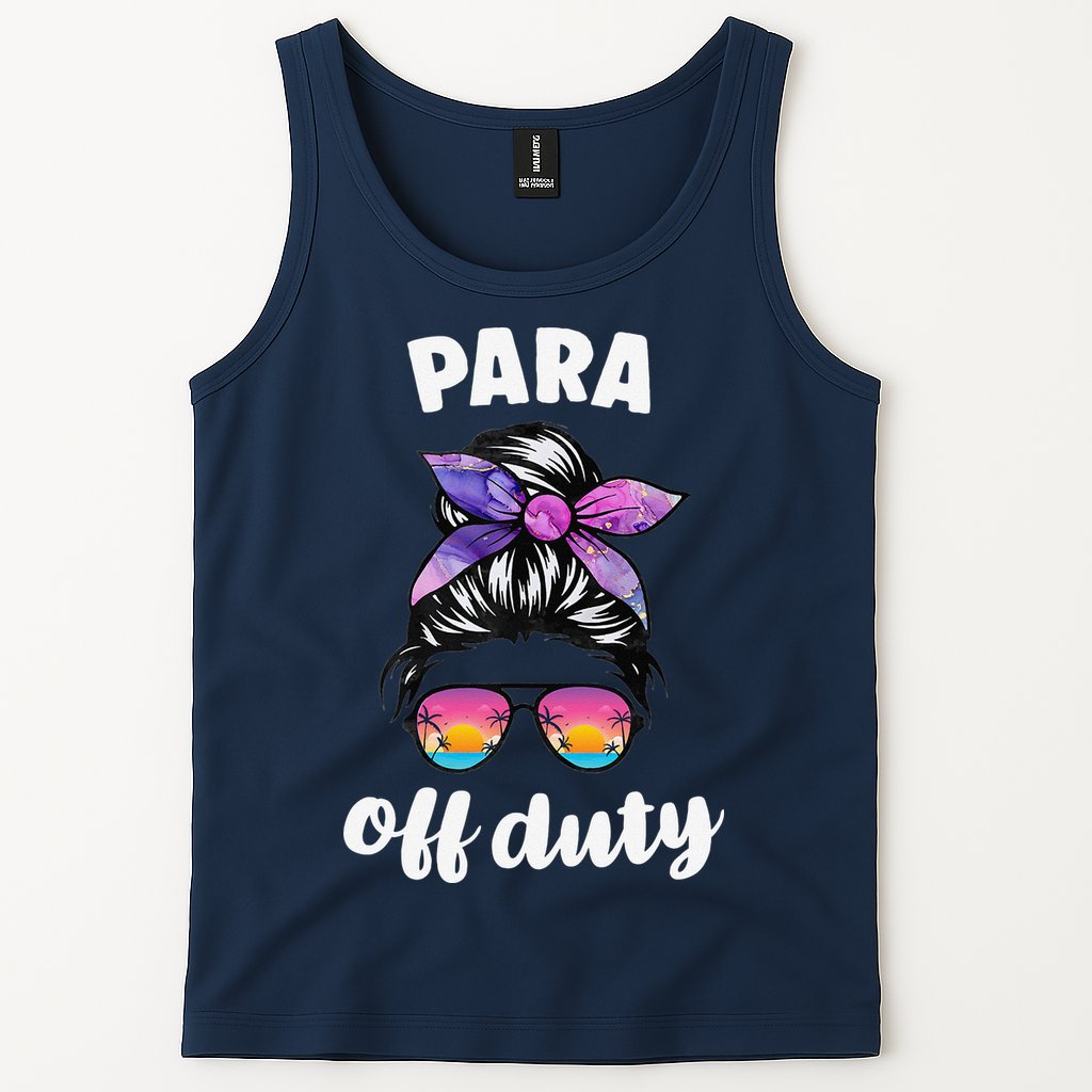 Para Off Duty Paraprofessional Last Day Of School Messy Bun Tank Top