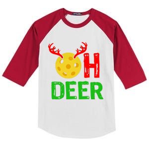 Pickleball Oh Deer Gift Funny Christmas Reindeer Top Kids Colorblock Raglan Jersey