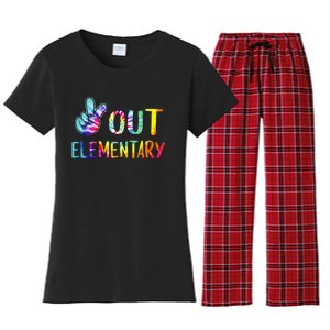 Peace Out Elementary Happy Last Day Of School Tie Dye Women's Flannel Pajama Set