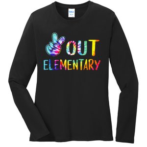 Peace Out Elementary Happy Last Day Of School Tie Dye Ladies Long Sleeve Shirt