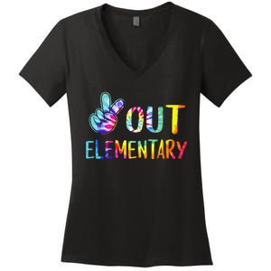 Peace Out Elementary Happy Last Day Of School Tie Dye Women's V-Neck T-Shirt