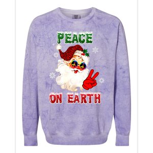 Peace On Earth Sign Merry Christmas Santa Hat Hippie Gift Colorblast Crewneck Sweatshirt