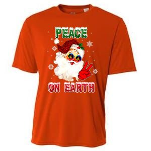 Peace On Earth Sign Merry Christmas Santa Hat Hippie Gift Cooling Performance Crew T-Shirt