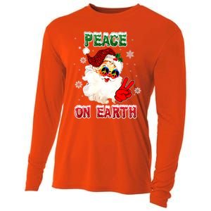 Peace On Earth Sign Merry Christmas Santa Hat Hippie Gift Cooling Performance Long Sleeve Crew