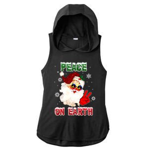 Peace On Earth Sign Merry Christmas Santa Hat Hippie Gift Ladies PosiCharge Tri-Blend Wicking Draft Hoodie Tank