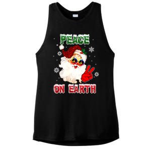 Peace On Earth Sign Merry Christmas Santa Hat Hippie Gift Ladies PosiCharge Tri-Blend Wicking Tank