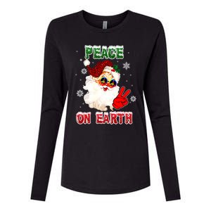 Peace On Earth Sign Merry Christmas Santa Hat Hippie Gift Womens Cotton Relaxed Long Sleeve T-Shirt