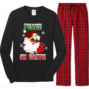 Peace On Earth Sign Merry Christmas Santa Hat Hippie Gift Long Sleeve Pajama Set