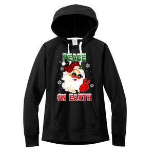 Peace On Earth Sign Merry Christmas Santa Hat Hippie Gift Women's Fleece Hoodie