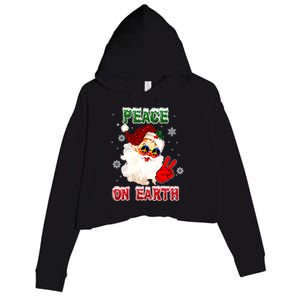 Peace On Earth Sign Merry Christmas Santa Hat Hippie Gift Crop Fleece Hoodie