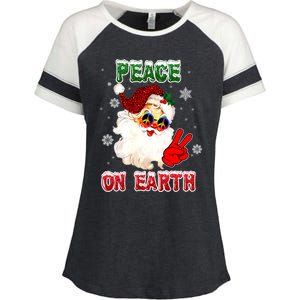 Peace On Earth Sign Merry Christmas Santa Hat Hippie Gift Enza Ladies Jersey Colorblock Tee