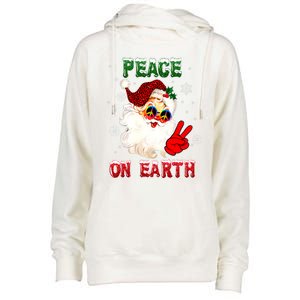 Peace On Earth Sign Merry Christmas Santa Hat Hippie Gift Womens Funnel Neck Pullover Hood