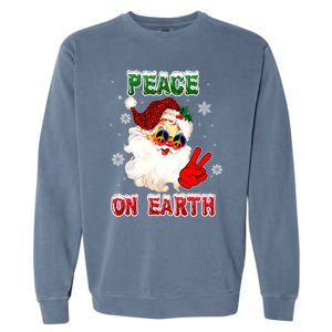 Peace On Earth Sign Merry Christmas Santa Hat Hippie Gift Garment-Dyed Sweatshirt