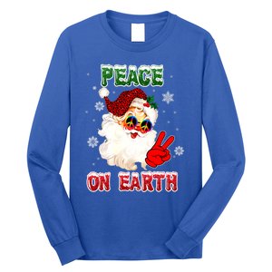 Peace On Earth Sign Merry Christmas Santa Hat Hippie Gift Long Sleeve Shirt