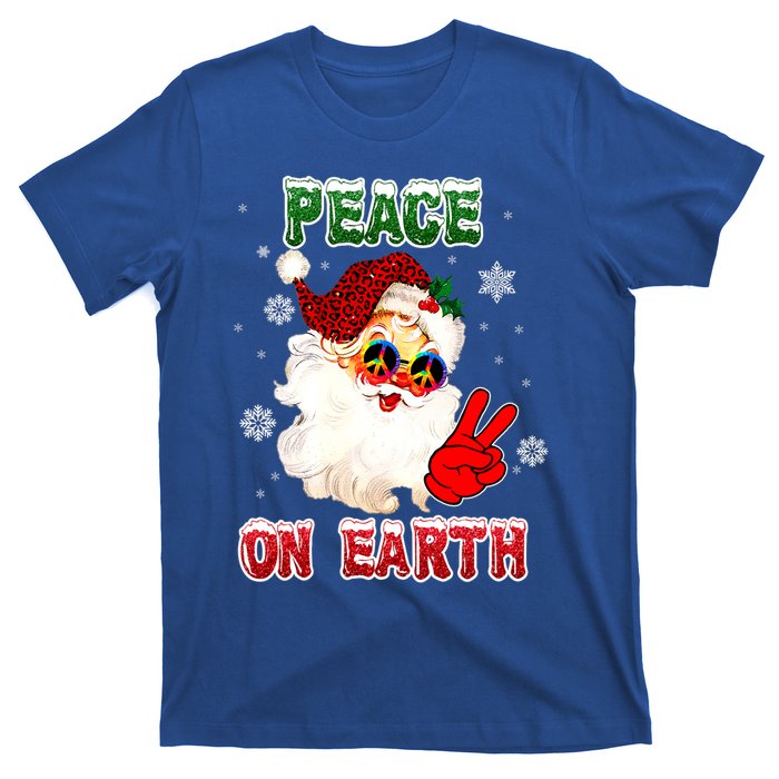 Peace On Earth Sign Merry Christmas Santa Hat Hippie Gift T-Shirt