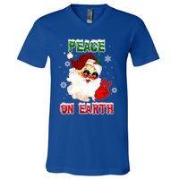 Peace On Earth Sign Merry Christmas Santa Hat Hippie Gift V-Neck T-Shirt