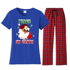 Peace On Earth Sign Merry Christmas Santa Hat Hippie Gift Women's Flannel Pajama Set