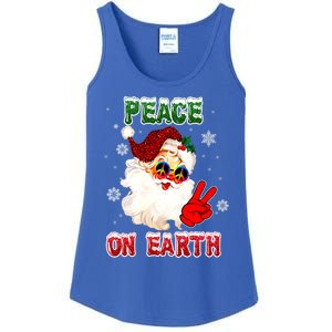 Peace On Earth Sign Merry Christmas Santa Hat Hippie Gift Ladies Essential Tank