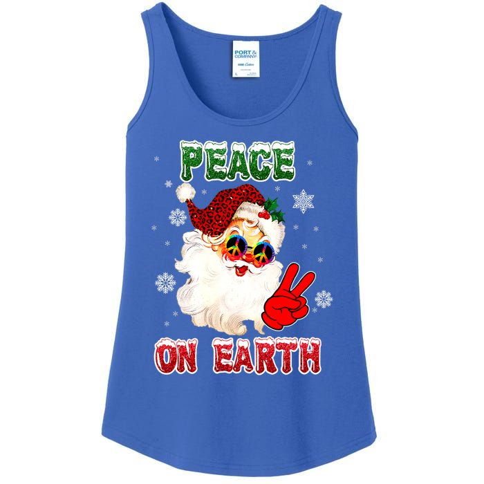 Peace On Earth Sign Merry Christmas Santa Hat Hippie Gift Ladies Essential Tank