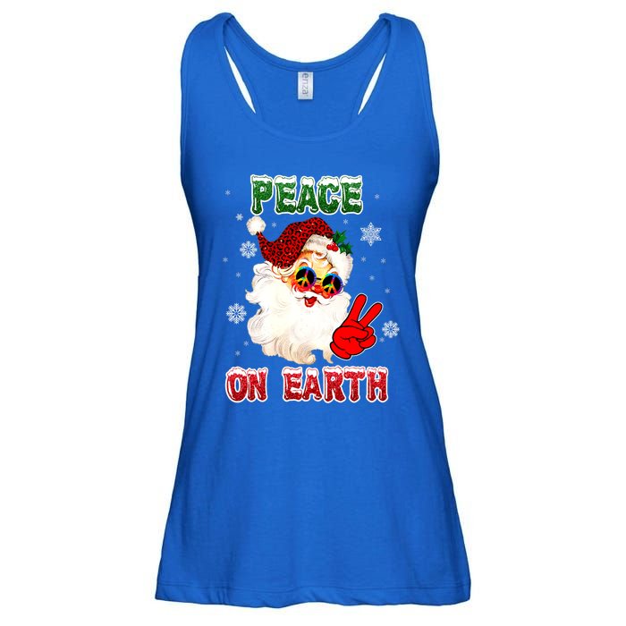 Peace On Earth Sign Merry Christmas Santa Hat Hippie Gift Ladies Essential Flowy Tank