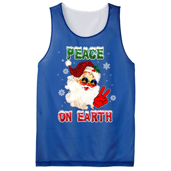 Peace On Earth Sign Merry Christmas Santa Hat Hippie Gift Mesh Reversible Basketball Jersey Tank