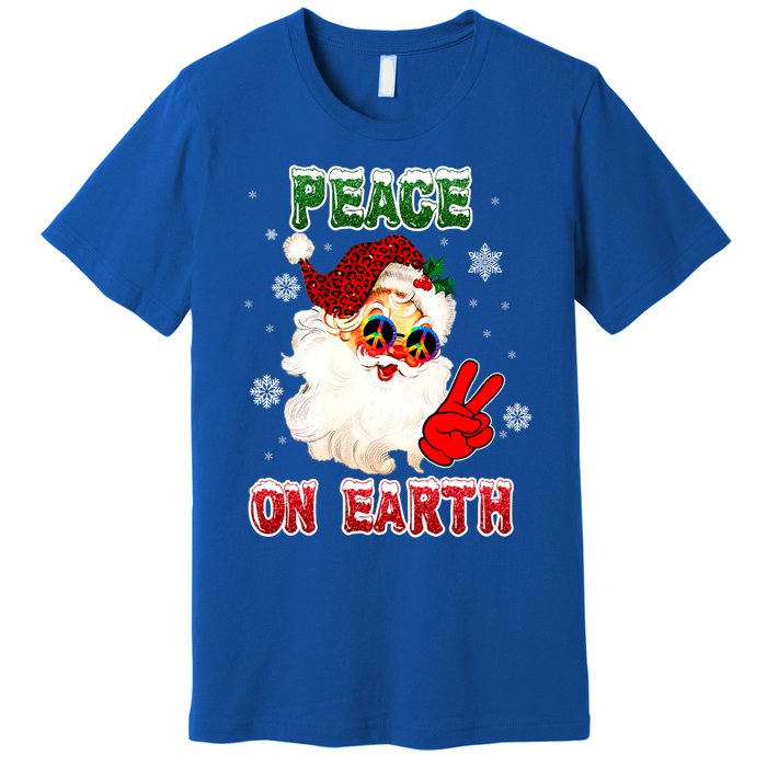 Peace On Earth Sign Merry Christmas Santa Hat Hippie Gift Premium T-Shirt