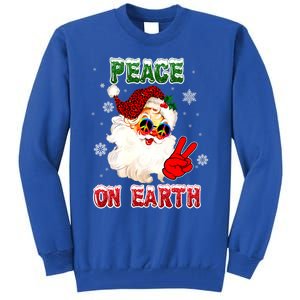 Peace On Earth Sign Merry Christmas Santa Hat Hippie Gift Tall Sweatshirt