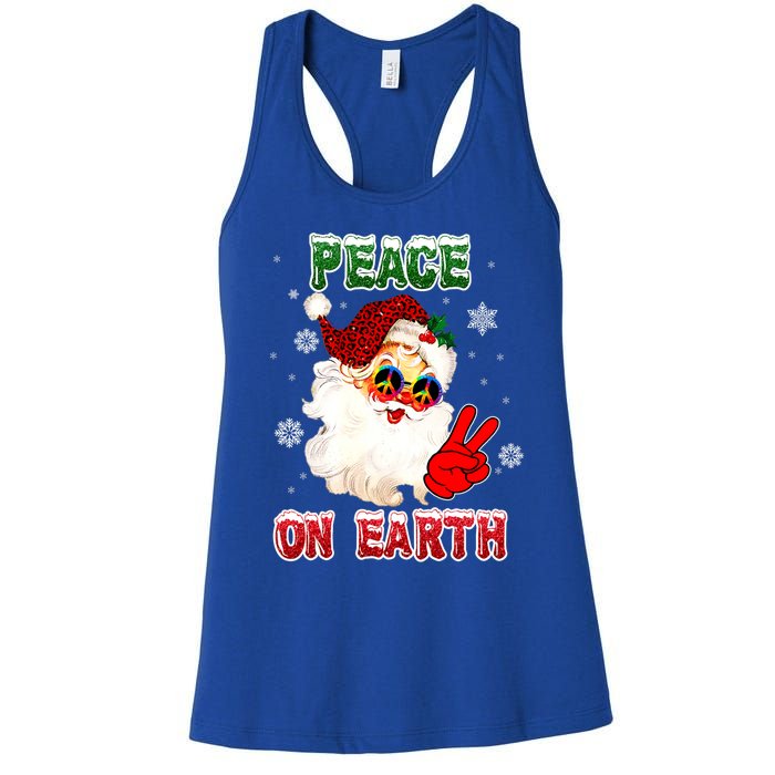 Peace On Earth Sign Merry Christmas Santa Hat Hippie Gift Women's Racerback Tank