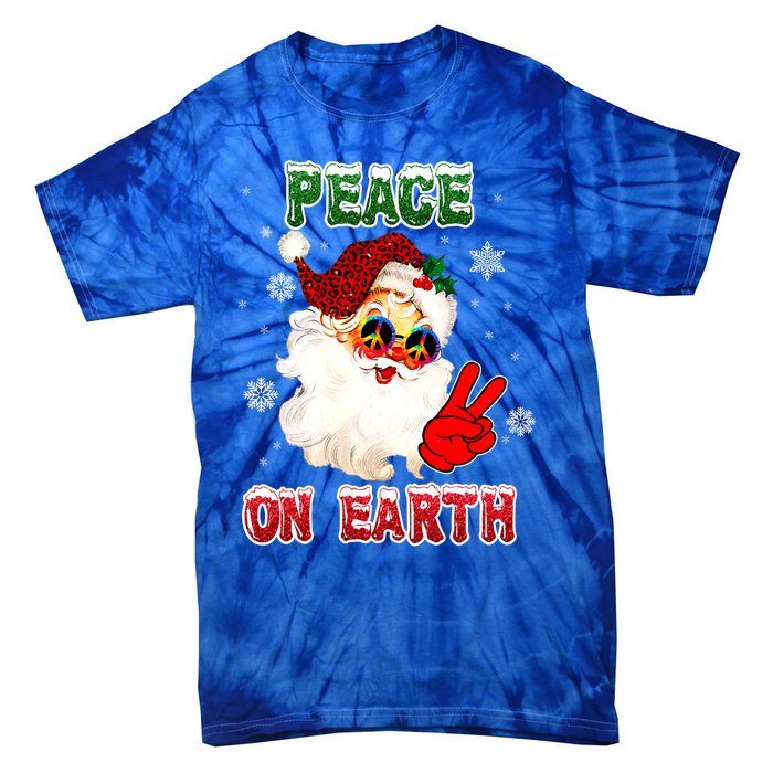 Peace On Earth Sign Merry Christmas Santa Hat Hippie Gift Tie-Dye T-Shirt