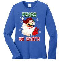 Peace On Earth Sign Merry Christmas Santa Hat Hippie Gift Ladies Long Sleeve Shirt