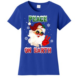 Peace On Earth Sign Merry Christmas Santa Hat Hippie Gift Women's T-Shirt