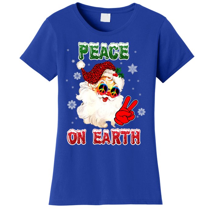 Peace On Earth Sign Merry Christmas Santa Hat Hippie Gift Women's T-Shirt