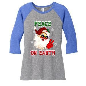 Peace On Earth Sign Merry Christmas Santa Hat Hippie Gift Women's Tri-Blend 3/4-Sleeve Raglan Shirt