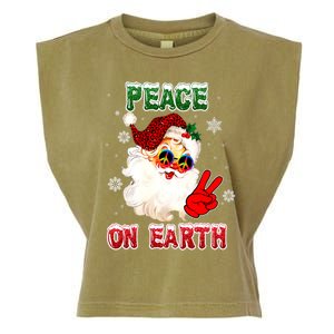 Peace On Earth Sign Merry Christmas Santa Hat Hippie Gift Garment-Dyed Women's Muscle Tee