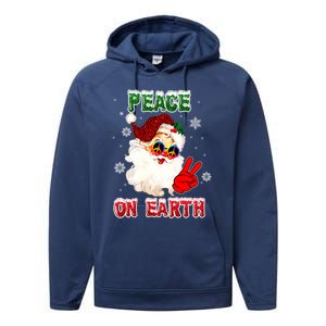 Peace On Earth Sign Merry Christmas Santa Hat Hippie Gift Performance Fleece Hoodie