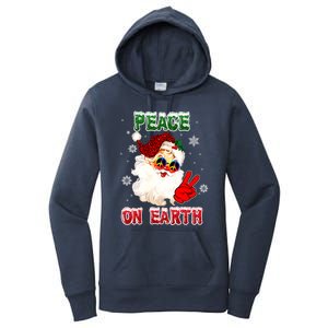 Peace On Earth Sign Merry Christmas Santa Hat Hippie Gift Women's Pullover Hoodie