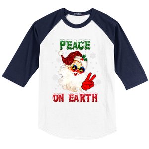 Peace On Earth Sign Merry Christmas Santa Hat Hippie Gift Baseball Sleeve Shirt