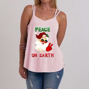 Peace On Earth Sign Merry Christmas Santa Hat Hippie Gift Women's Strappy Tank