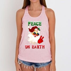 Peace On Earth Sign Merry Christmas Santa Hat Hippie Gift Women's Knotted Racerback Tank