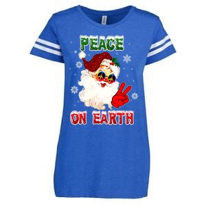 Peace On Earth Sign Merry Christmas Santa Hat Hippie Gift Enza Ladies Jersey Football T-Shirt